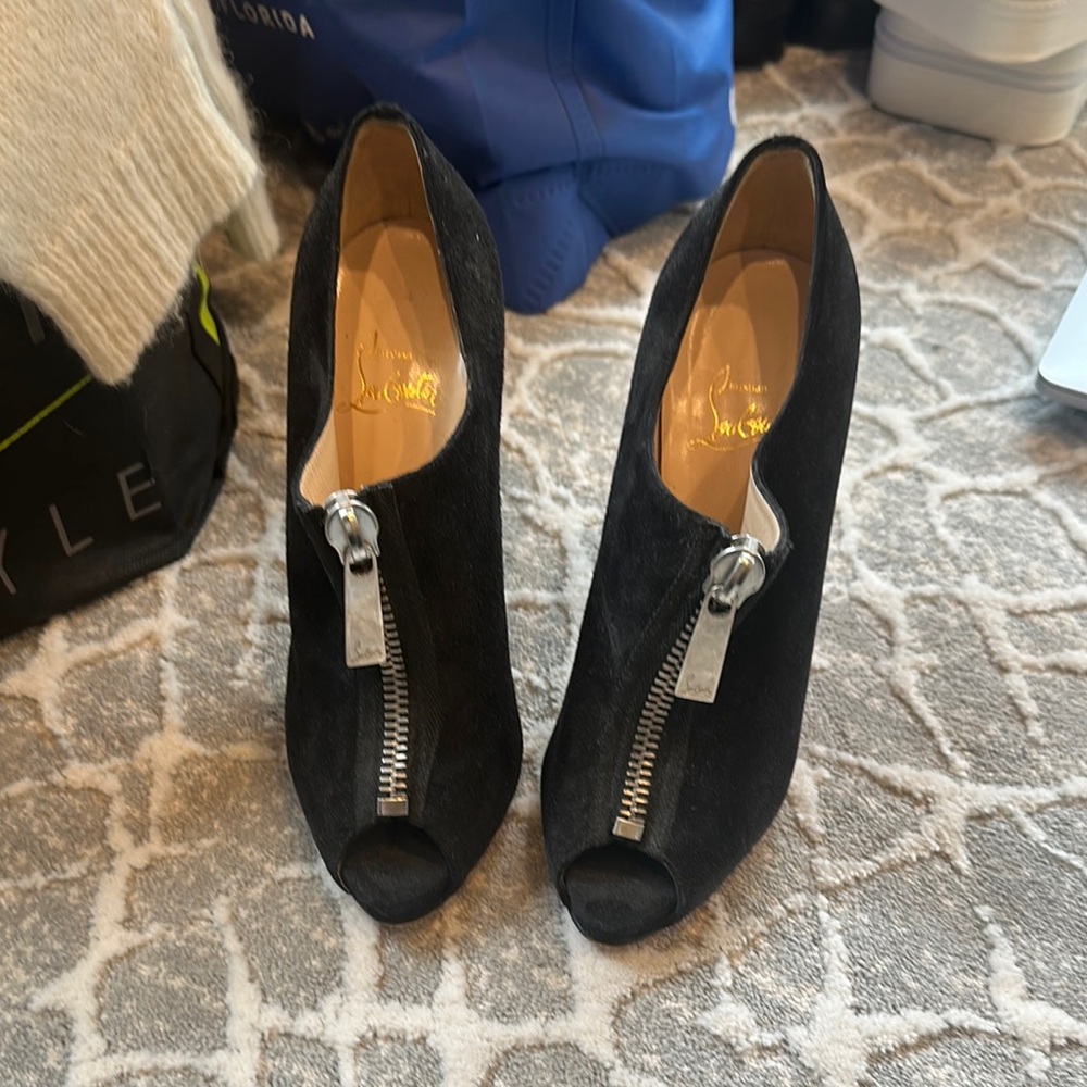 Christian Louboutin Black Peep-Toe Ankle Boots
